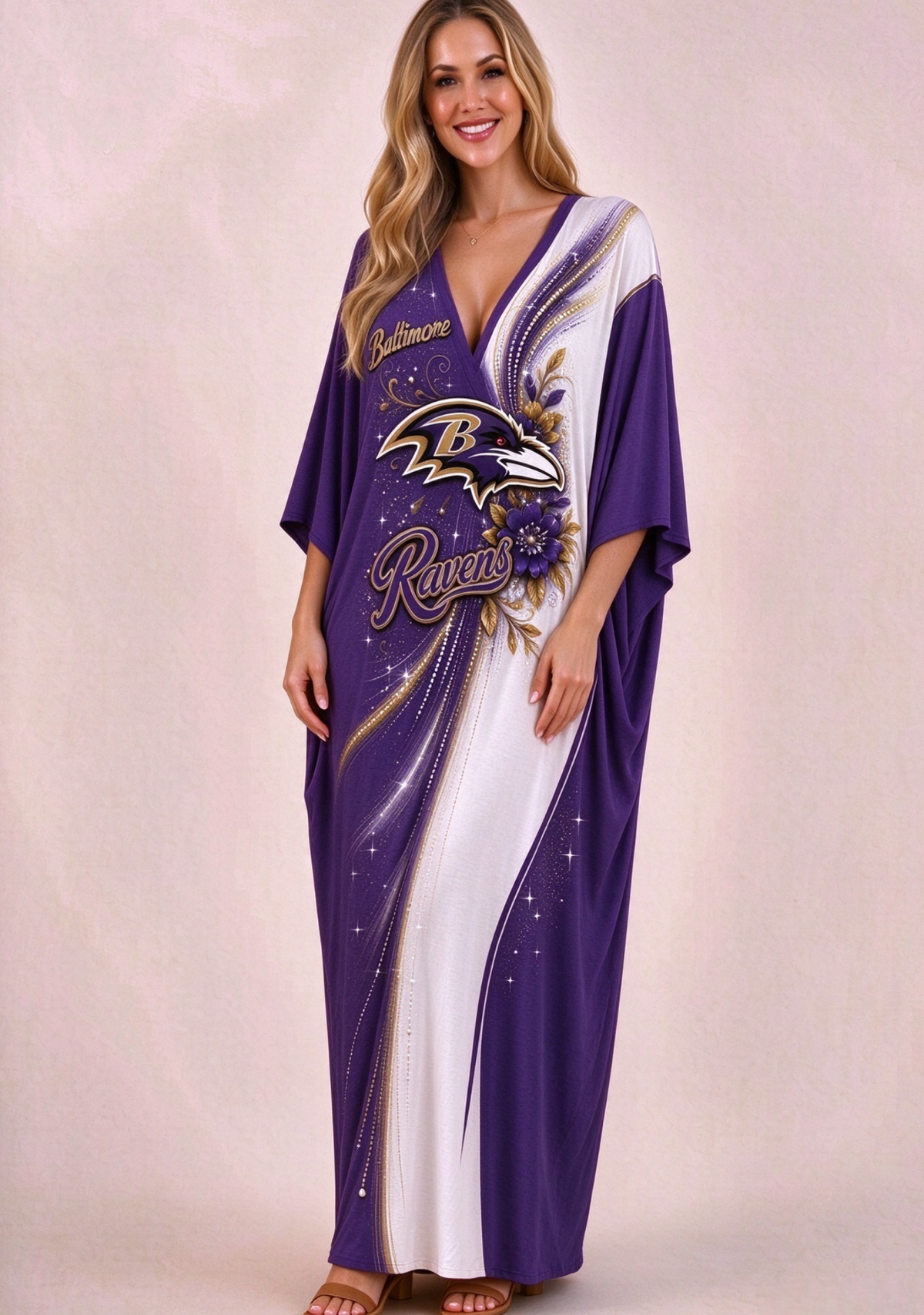 Women's Baltimore Ravens Floral V-Neck Kaftan Maxi Dress Main image