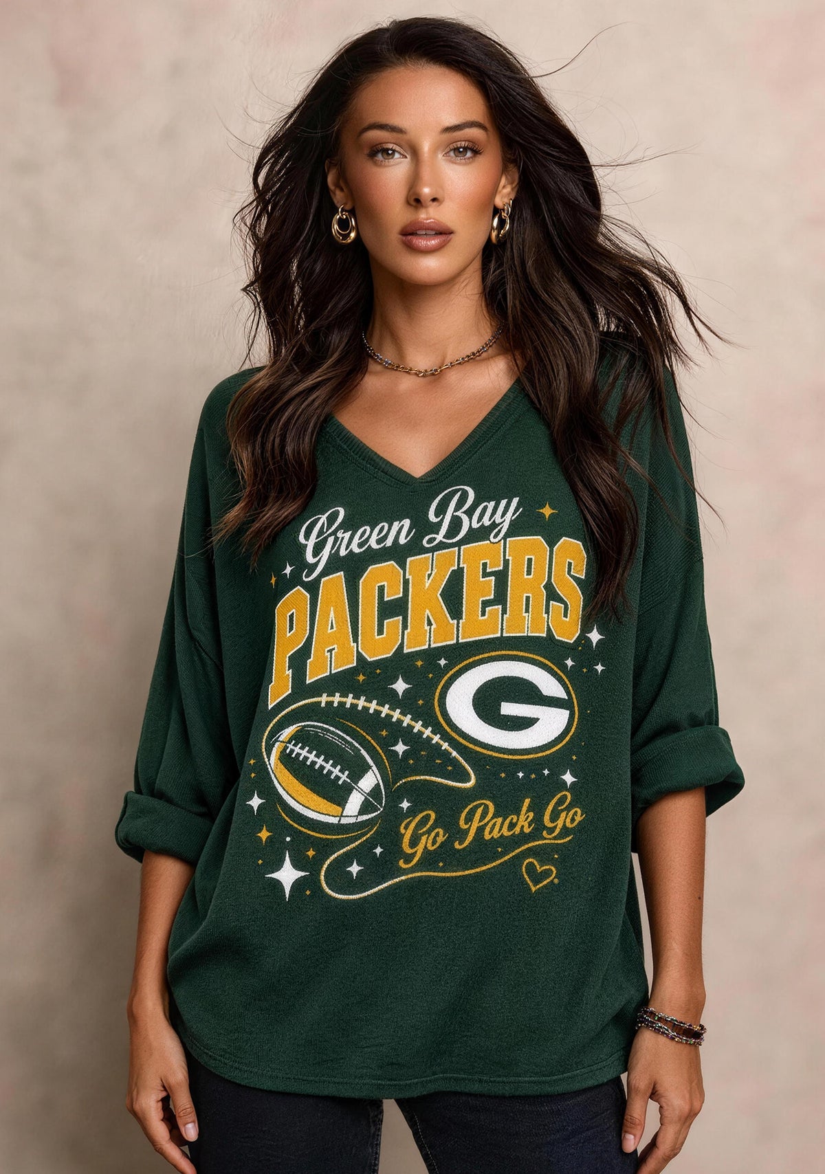 Women Green Bay Packers Long Sleeve Game Day Shirt