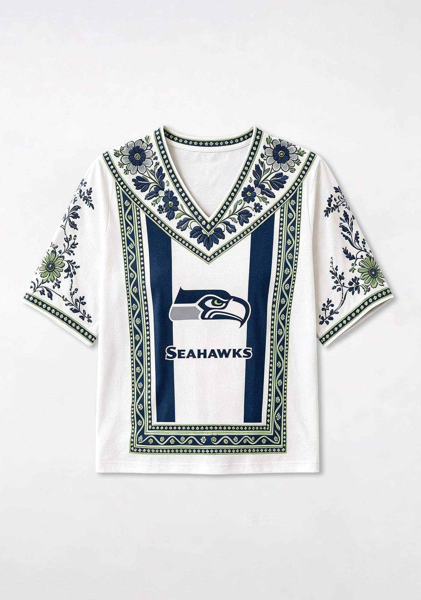 Boho Seahawks Border Floral V-Neck Blouse Secondary image