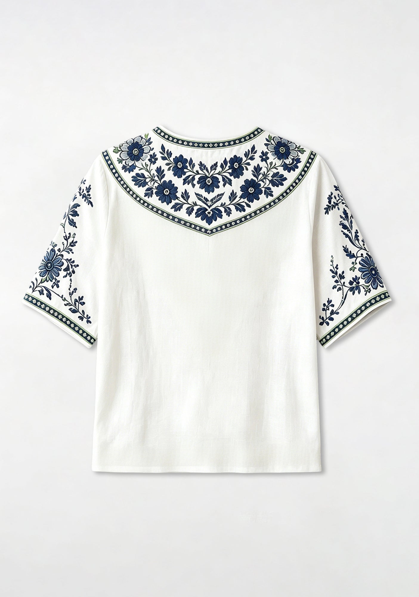 Boho Seahawks Border Floral V-Neck Blouse