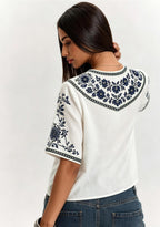Boho Seahawks Border Floral V-Neck Blouse