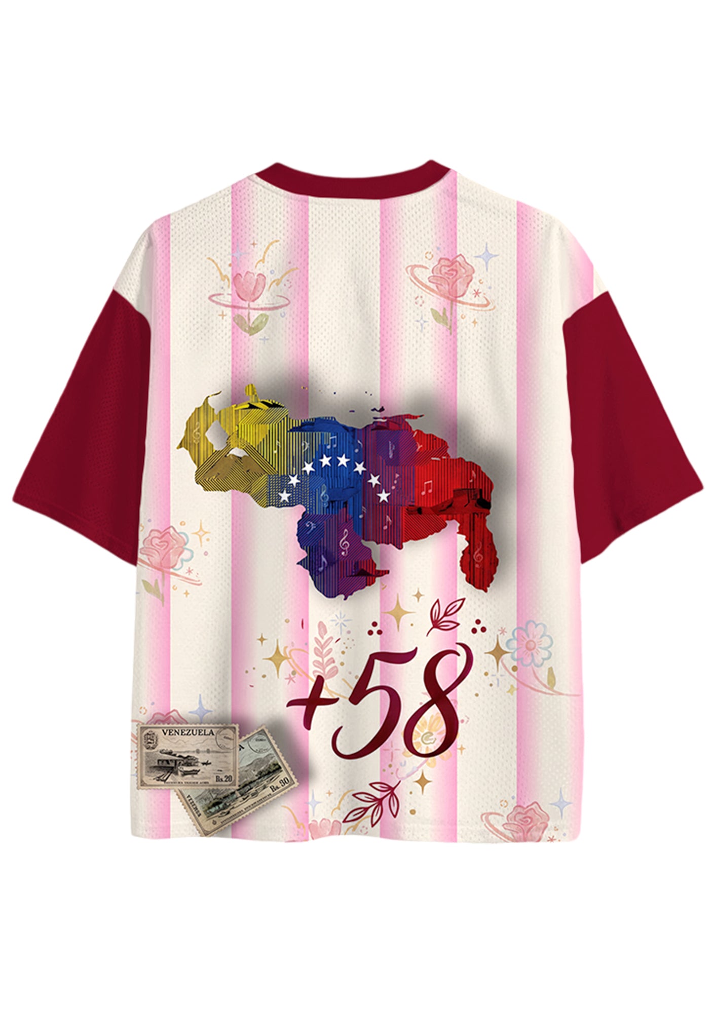 Striped Venezuela Tropical Parrot Postage Stamp Floral Mesh Jersey Shirts Secondary image