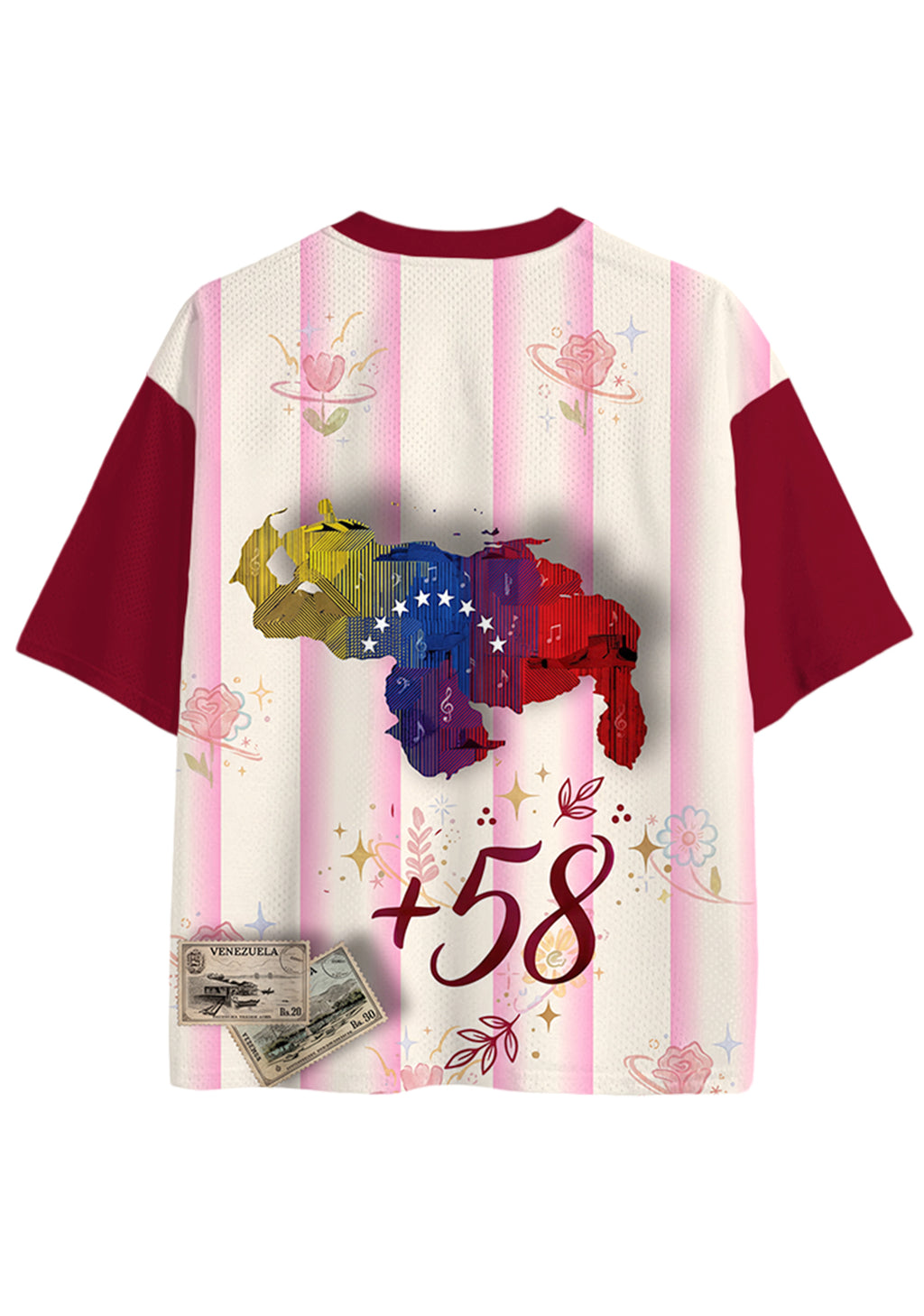 Striped Venezuela Tropical Parrot Postage Stamp Floral Mesh Jersey Shirts