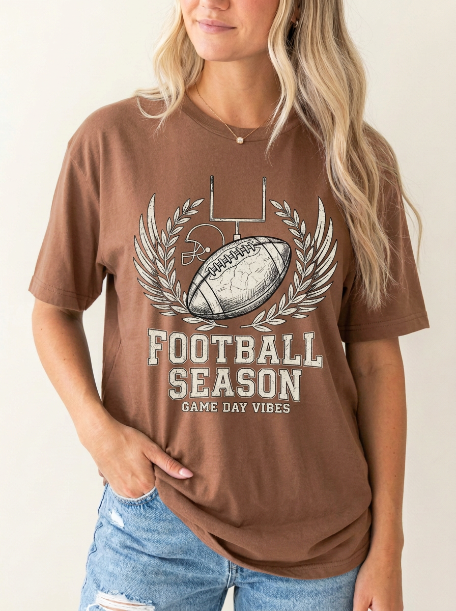 Women's Football Season Game Day Vibes Helmet Ball Printed T-Shirt Secondary image