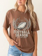 Women's Football Season Game Day Vibes Helmet Ball Printed T-Shirt