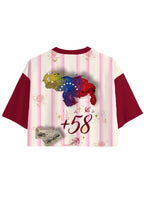 Striped Venezuela Tropical Parrot Postage Stamp Floral Cropped Jersey Shirt