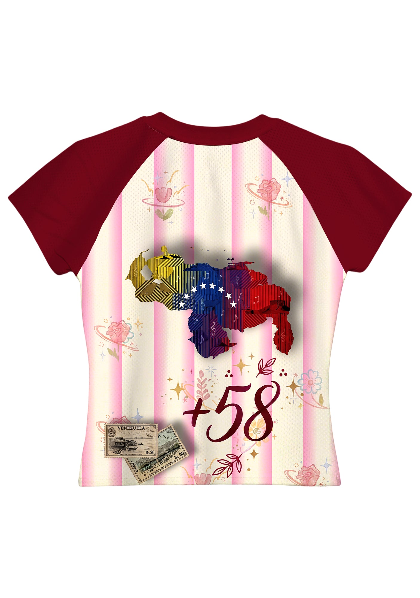 Striped Venezuela Tropical Parrot Postage Stamp Floral Baby Tee Secondary image