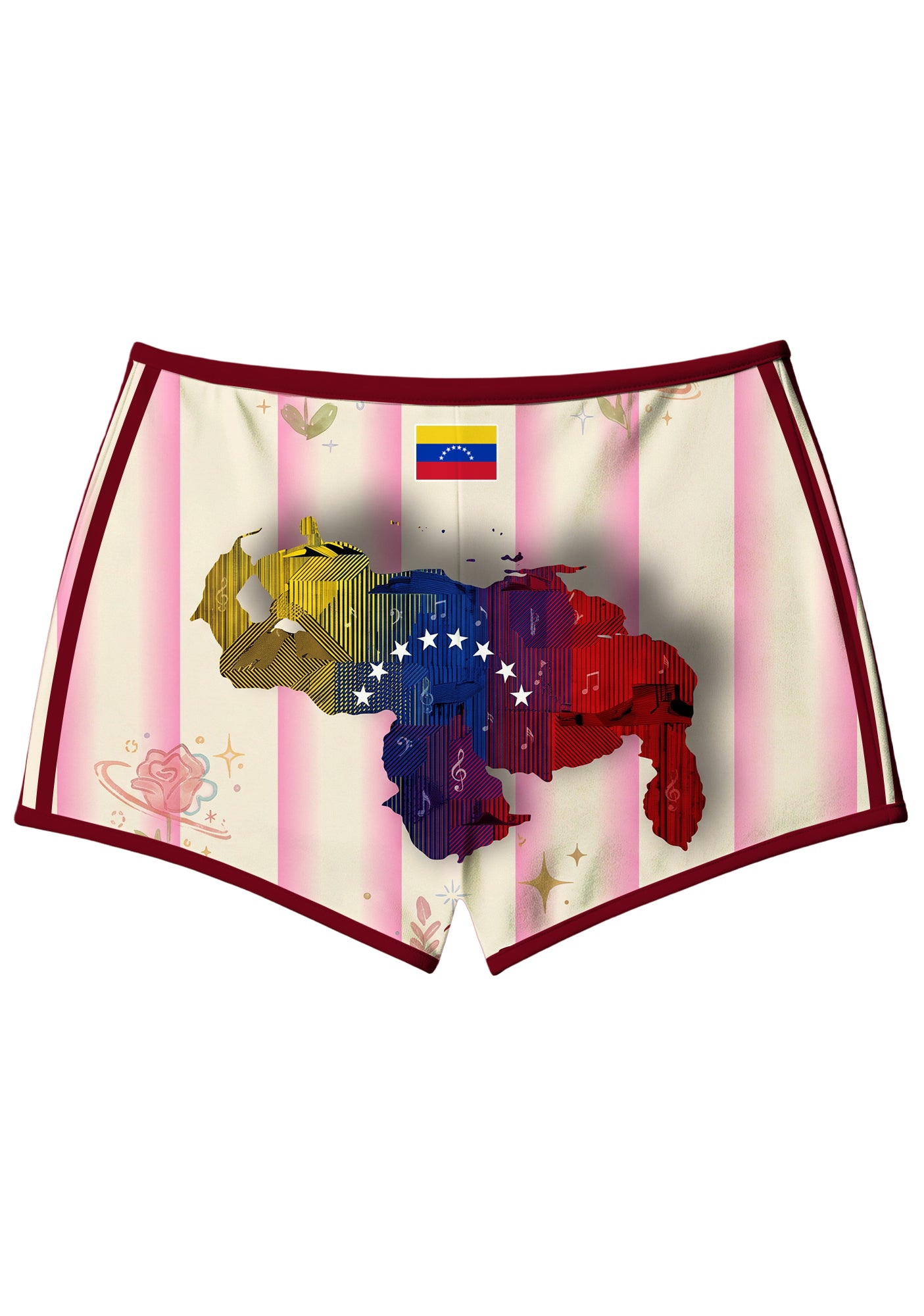 Venezuela Vintage Stamp Pink Stripe Booty Shorts