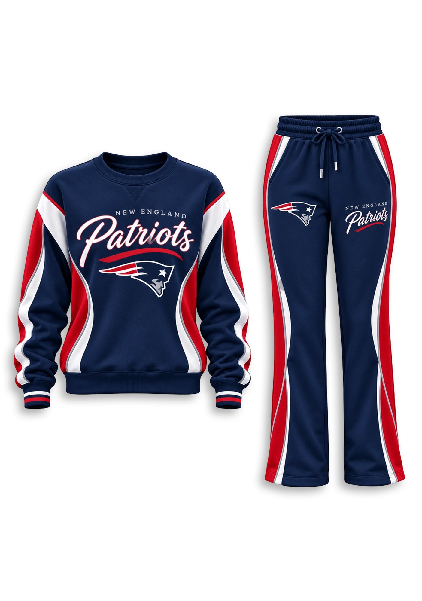 Women's New England Patriots Crewneck Sweatshirt & Flared Pants 2 Piece Set Secondary image