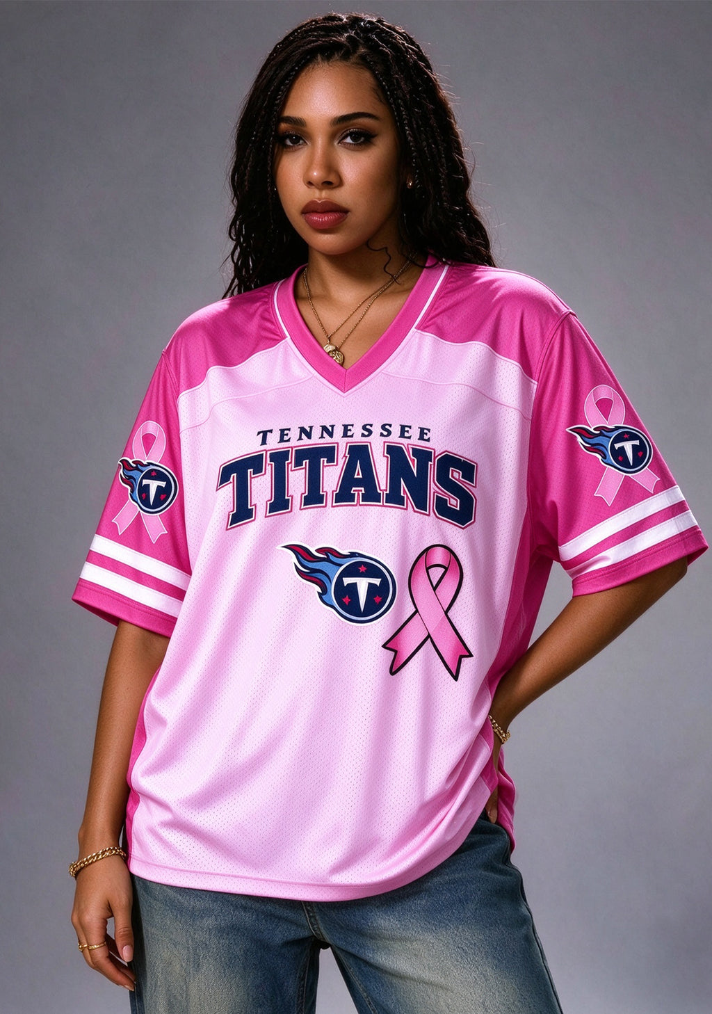 Women Tennessee Titans Breast Cancer Awareness Pink Ribbon Mesh Jersey