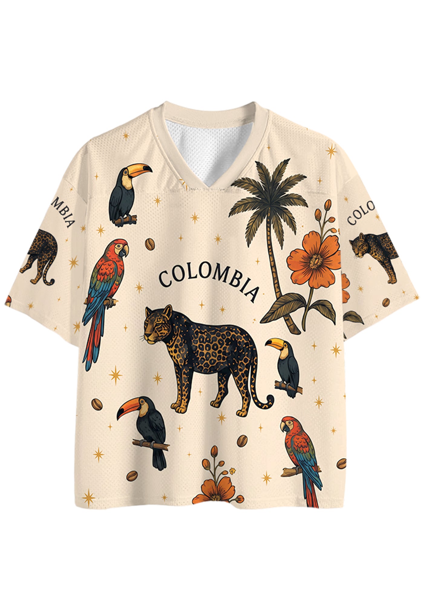 Colombia‑Inspired Tropical Wildlife Print Mesh Jersey Shirts Main image