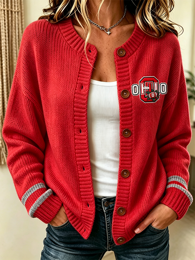 Women'S Casual Football Plant Knitted Cardigan Top Main image