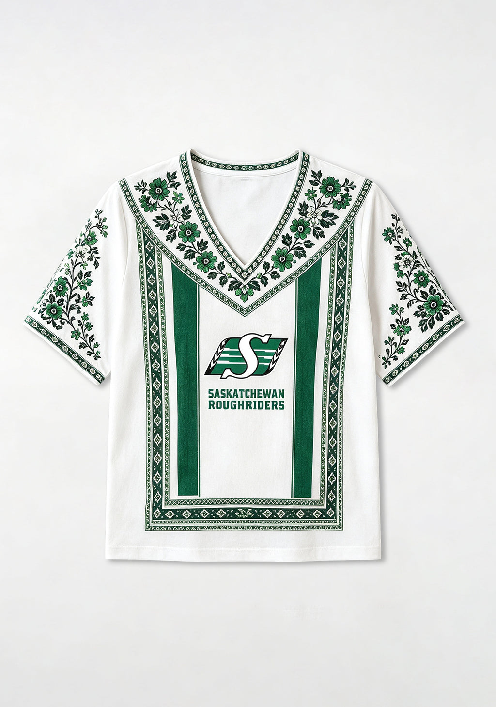 Boho Saskatchewan Roughriders Floral V-Neck Blouse
