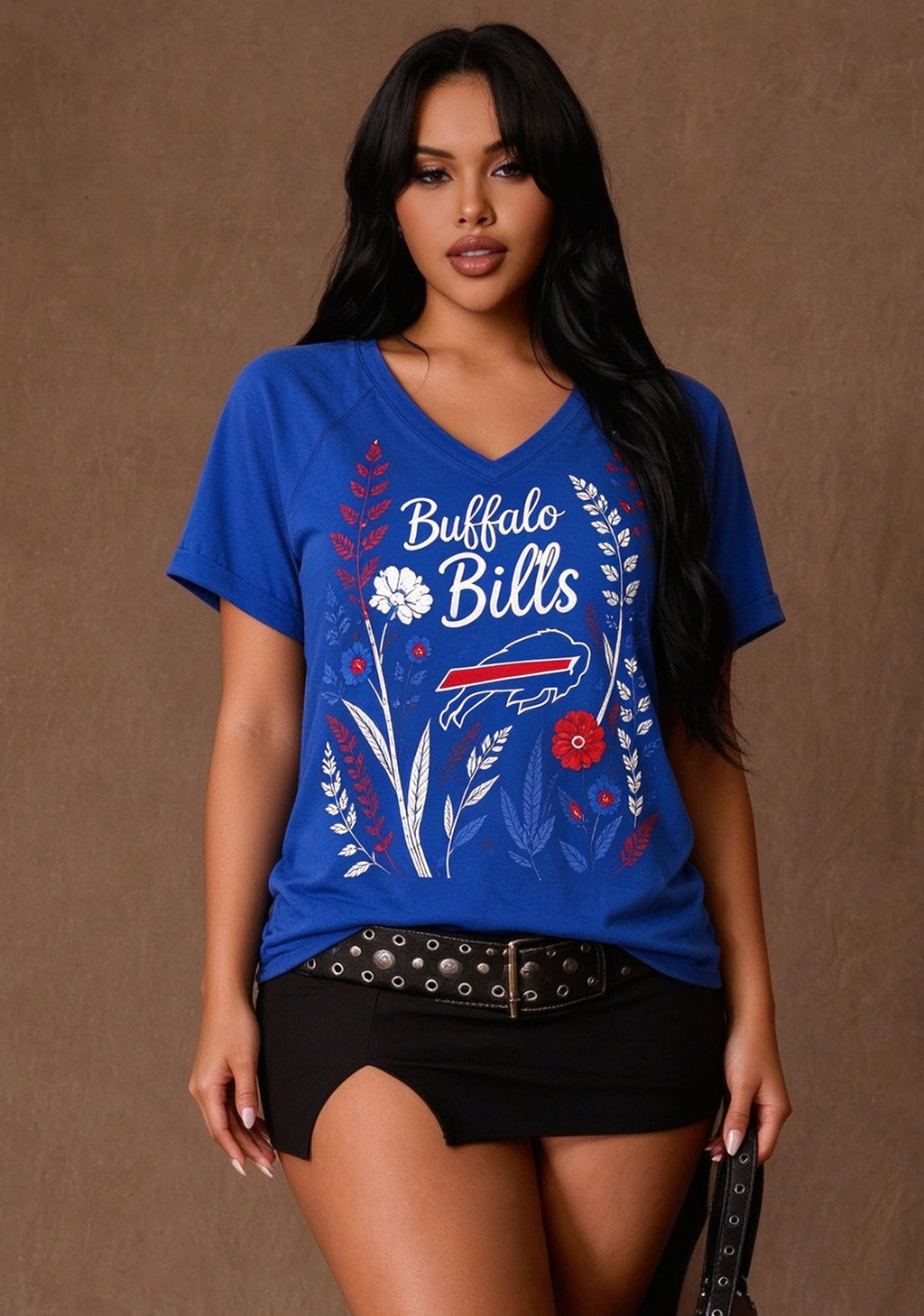 Women's Buffalo Bills Wildflower Graphic V-Neck Raglan Rolled T-Shirt