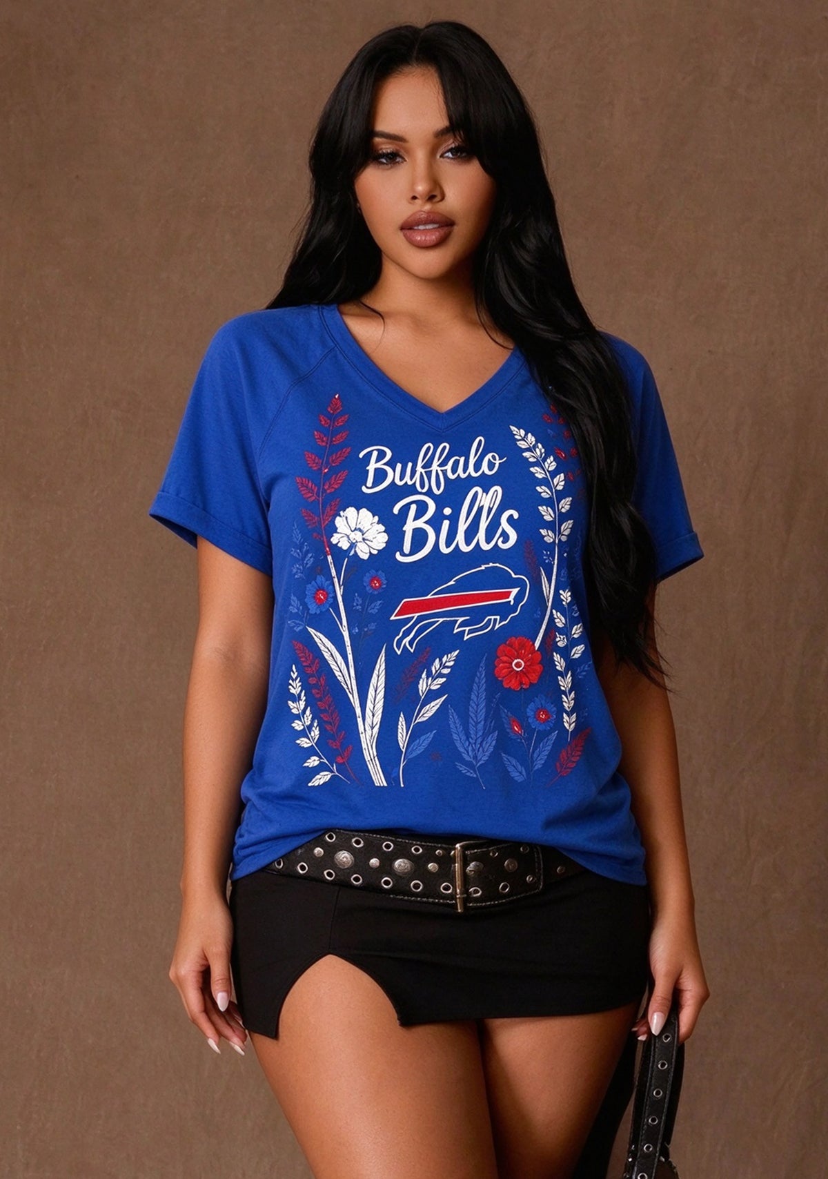 Women's Buffalo Bills Wildflower Graphic V-Neck Raglan Rolled T-Shirt