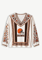 Cleveland Browns Bohemian Floral Printed V-Neck Long Sleeve Shirt