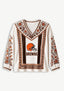 Cleveland Browns Bohemian Floral Printed V-Neck Long Sleeve Shirt