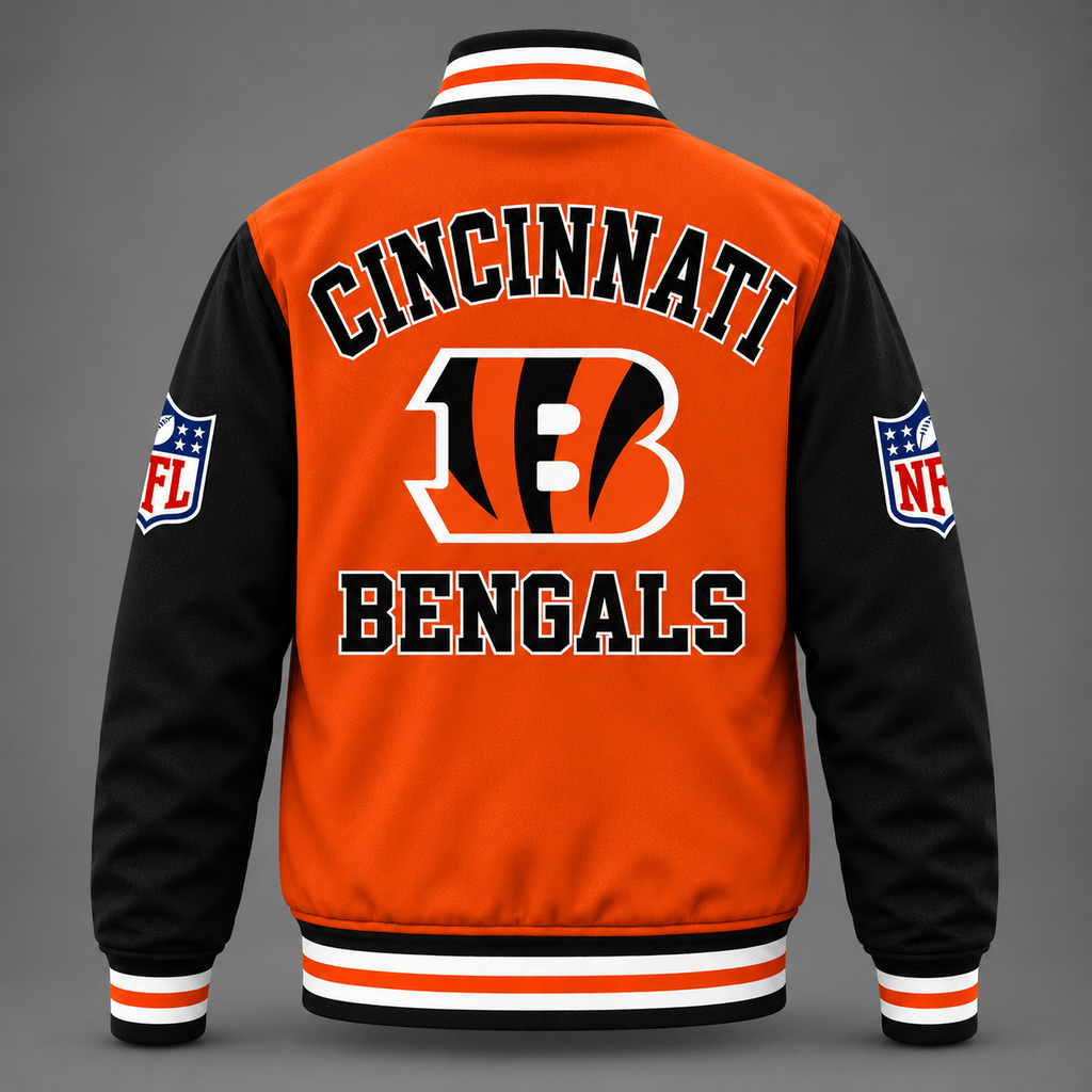 Cincinnati Bengals Orange & Black Color Block Varsity Jacket
