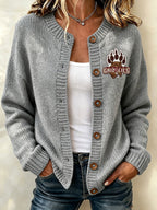 Women'S Casual Football Print Knitted Cardigan Top