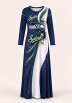 Women Seattle Seahawks Floral Print Long Sleeve Maxi Dress