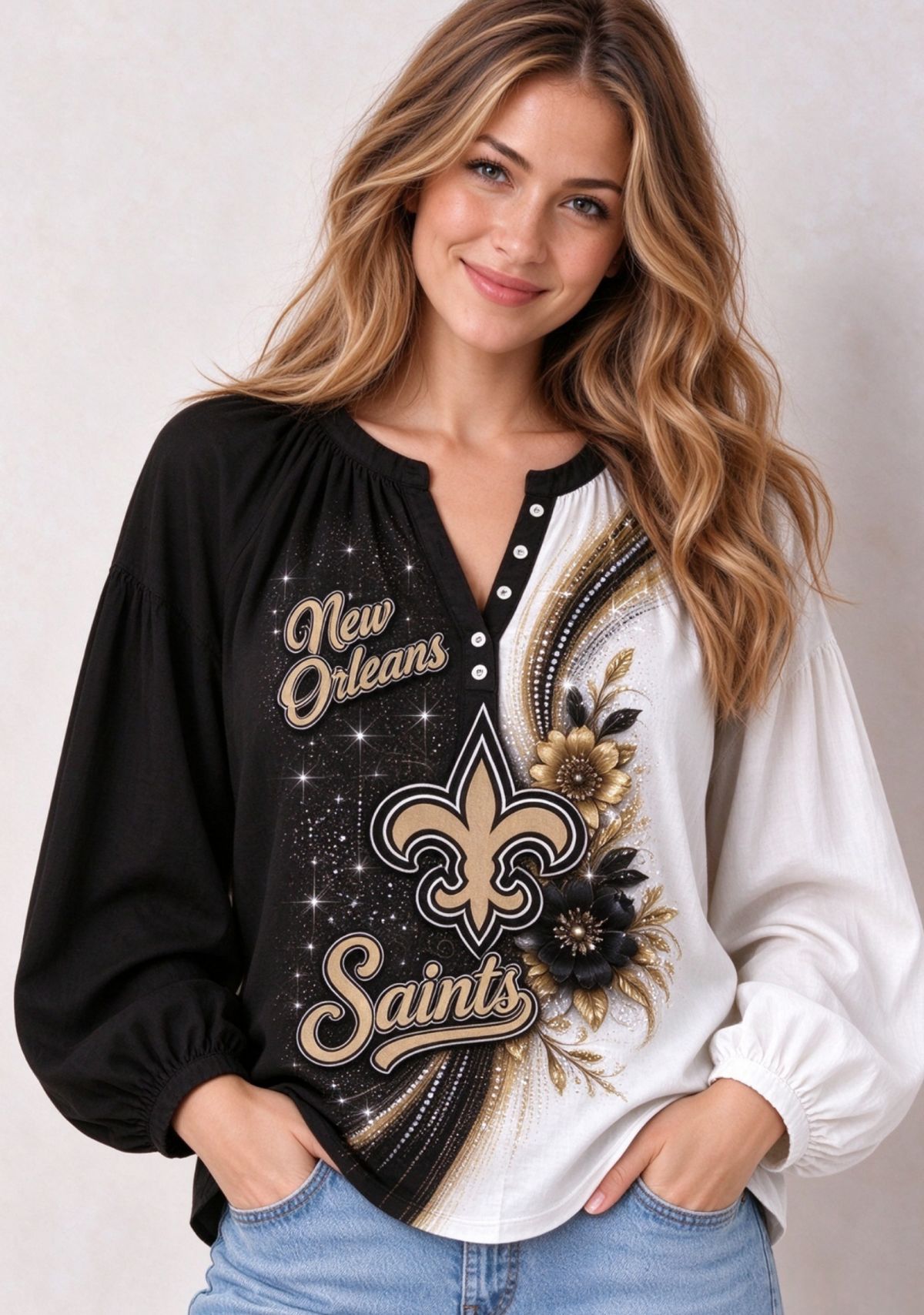 Women’s New Orleans Saints Floral Game Day Fan Long Sleeve Shirt