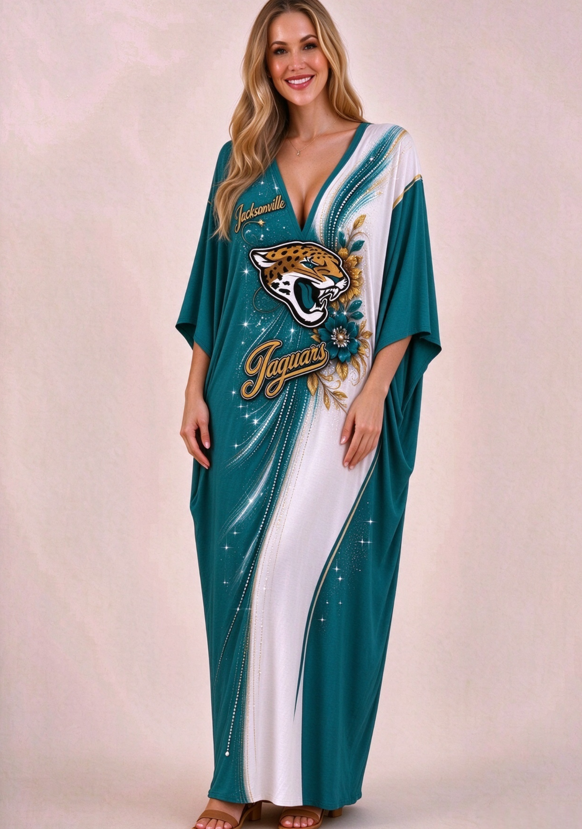 Women's Jacksonville Jaguars Floral V-Neck Kaftan Maxi Dress