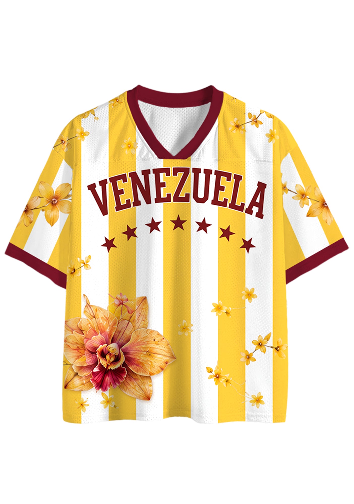 Yellow White Striped Venezuela Floral Graphic Mesh Jersey Shirts Main image