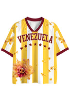Yellow White Striped Venezuela Floral Graphic Mesh Jersey Shirts