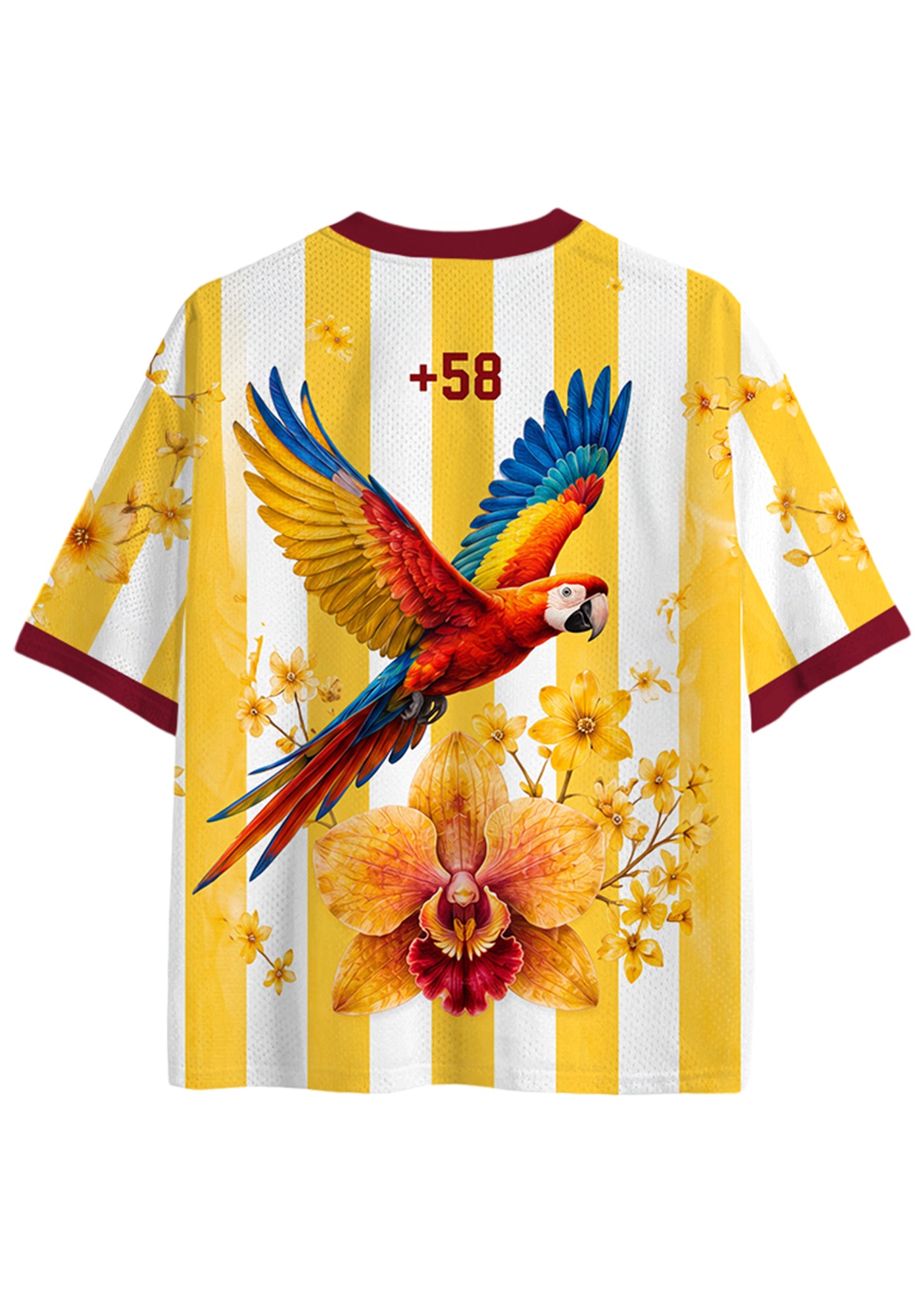 Yellow White Striped Venezuela Floral Graphic Mesh Jersey Shirts Secondary image
