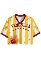 Yellow White Striped Venezuela Floral Graphic Cropped Jersey Shirt