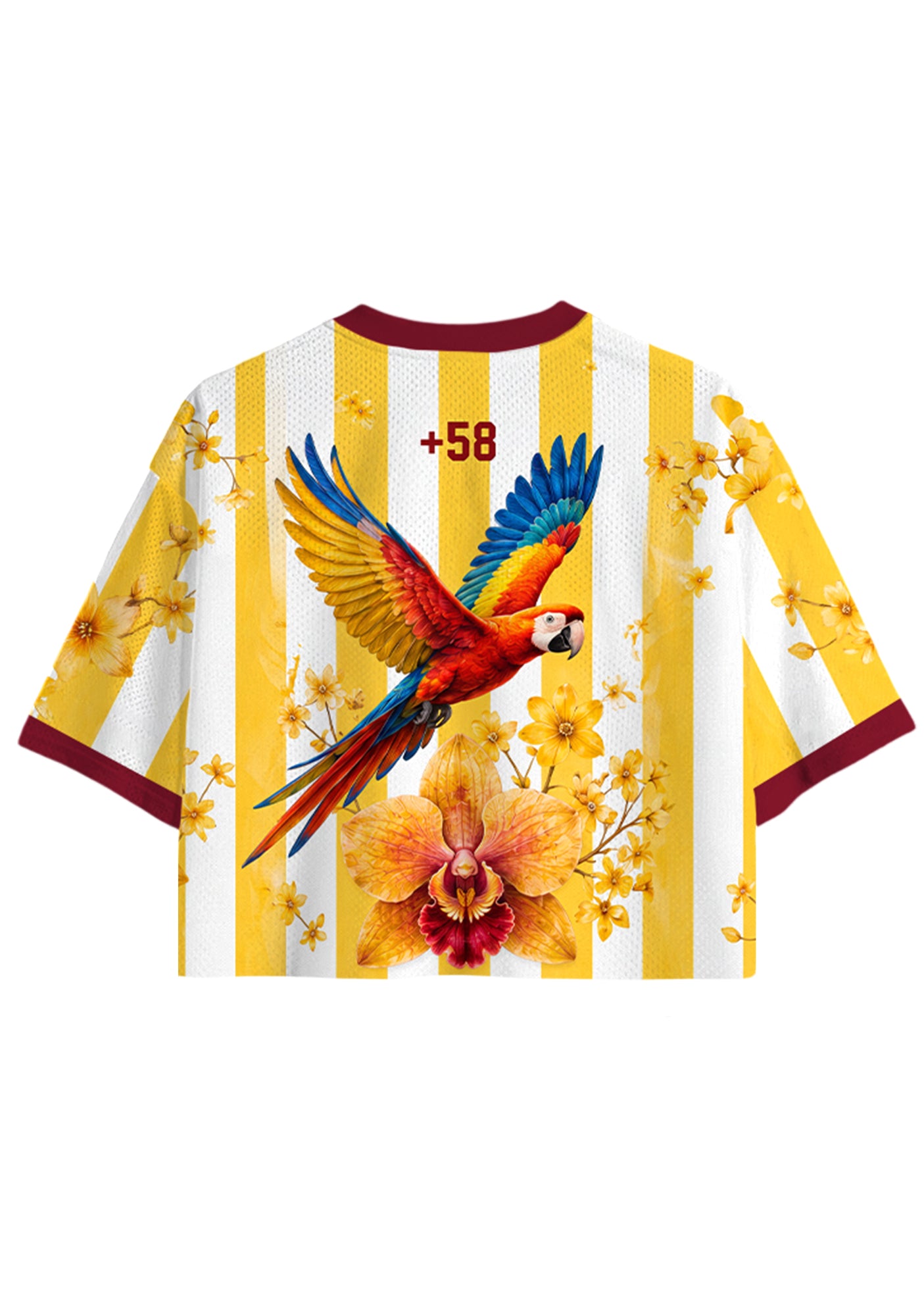 Yellow White Striped Venezuela Floral Graphic Cropped Jersey Shirt Secondary image