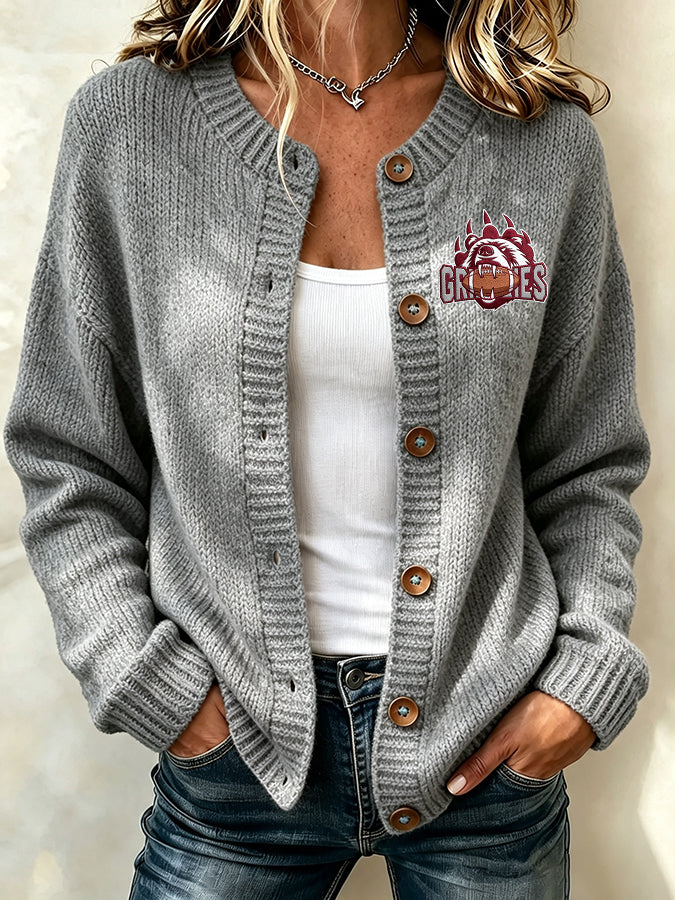 Women's Football Fans Printed Knitted Cardigan Top