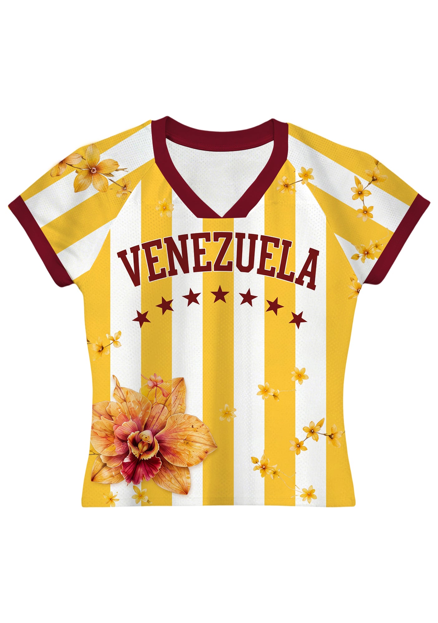 Yellow White Striped Venezuela Floral Baby Tee Main image