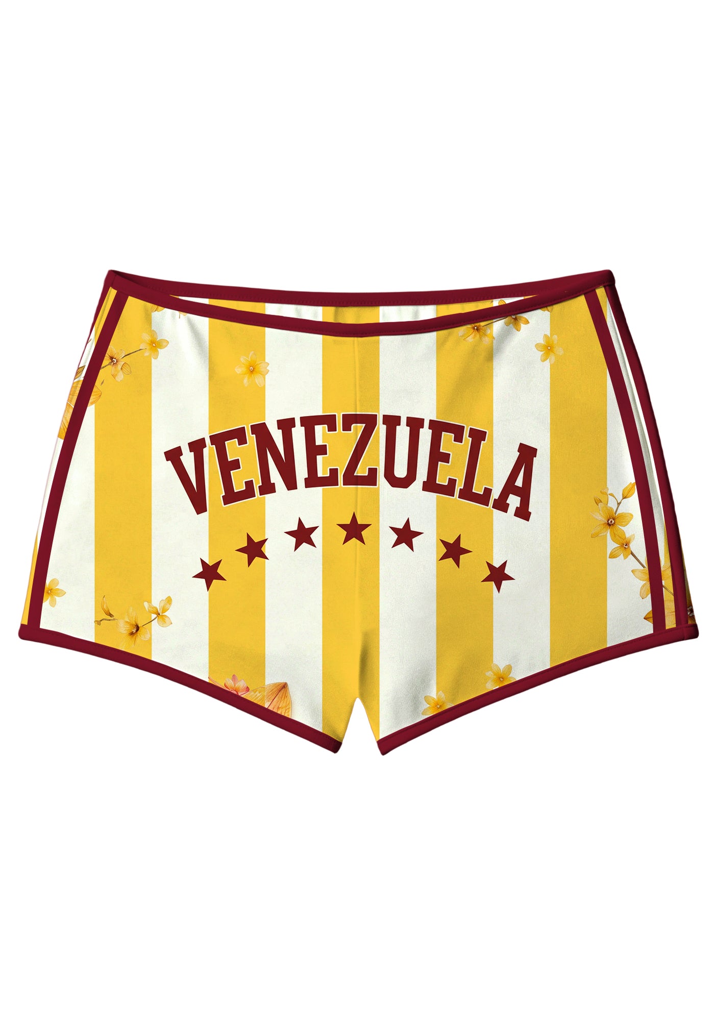 Yellow White Striped Venezuela Floral Graphic Booty Shorts Main image