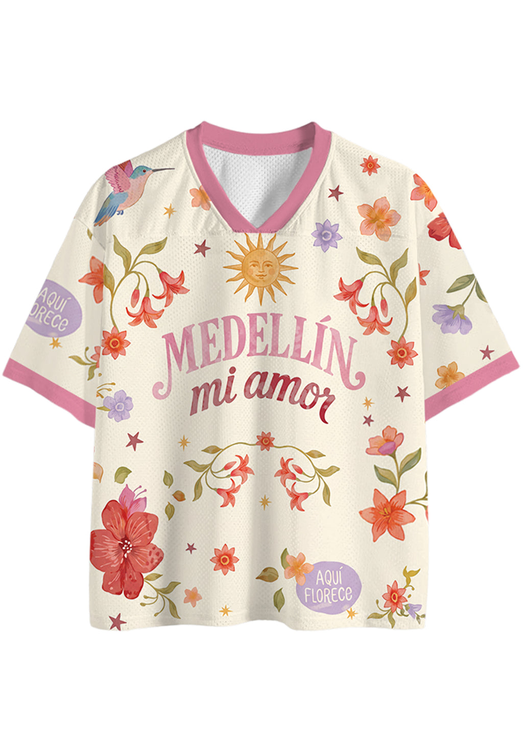 Medellin Floral Hummingbird Graphic Mesh Jersey Shirts