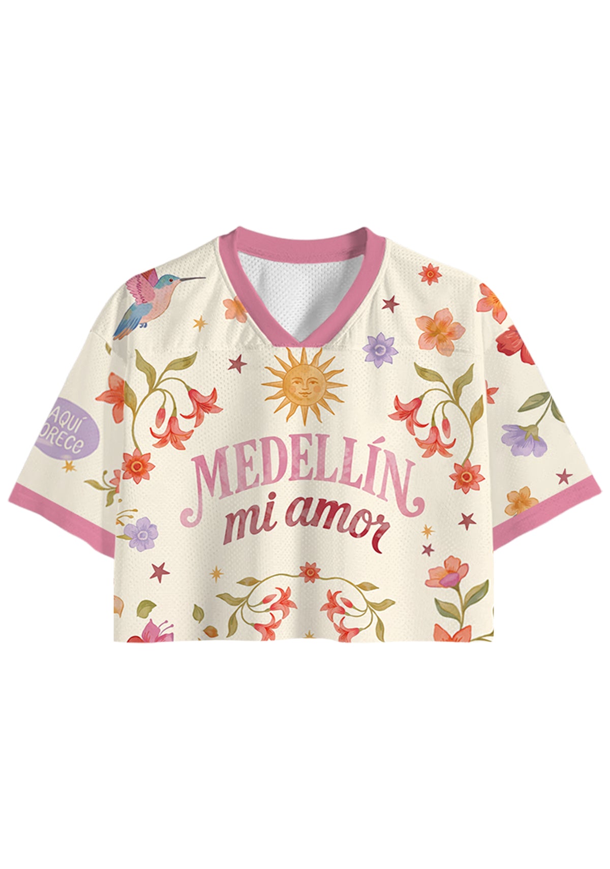 Medellin Floral Hummingbird Graphic Cropped Jersey Shirt Main image