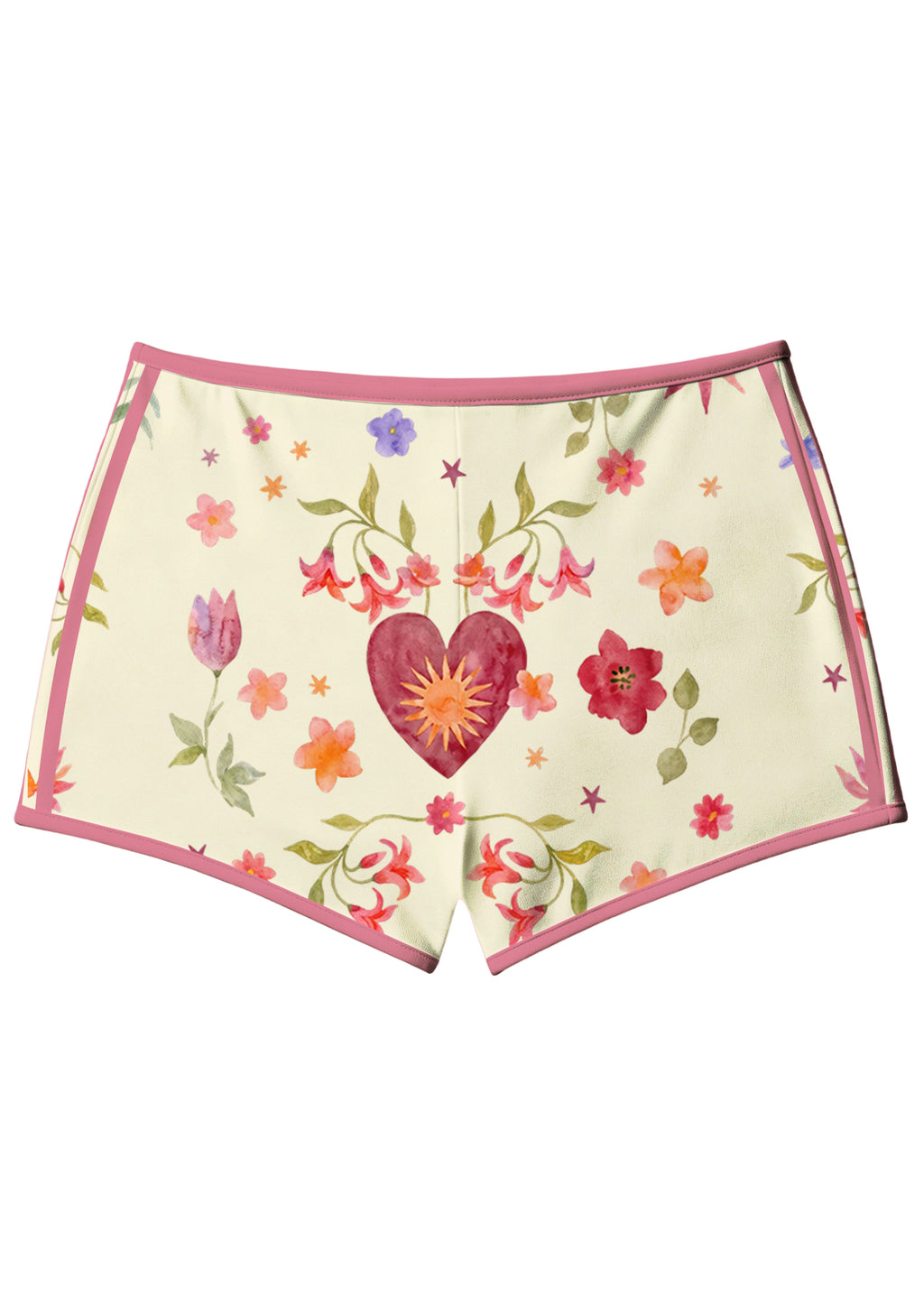Folk Wildflower Retro‑Sun Star Bird Booty Shorts