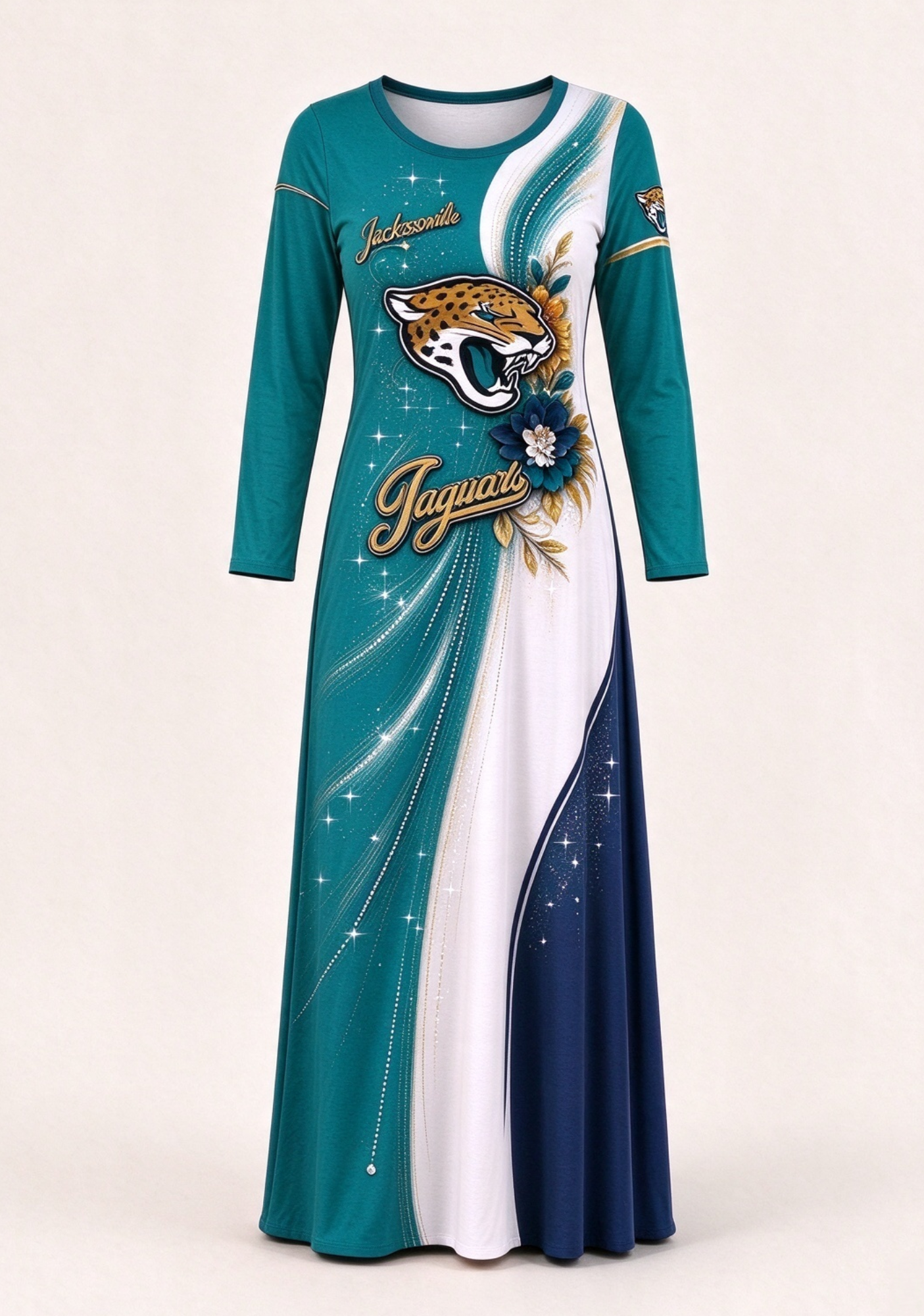 Women Jacksonville Jaguars Floral Print Long Sleeve Maxi Dress Secondary image