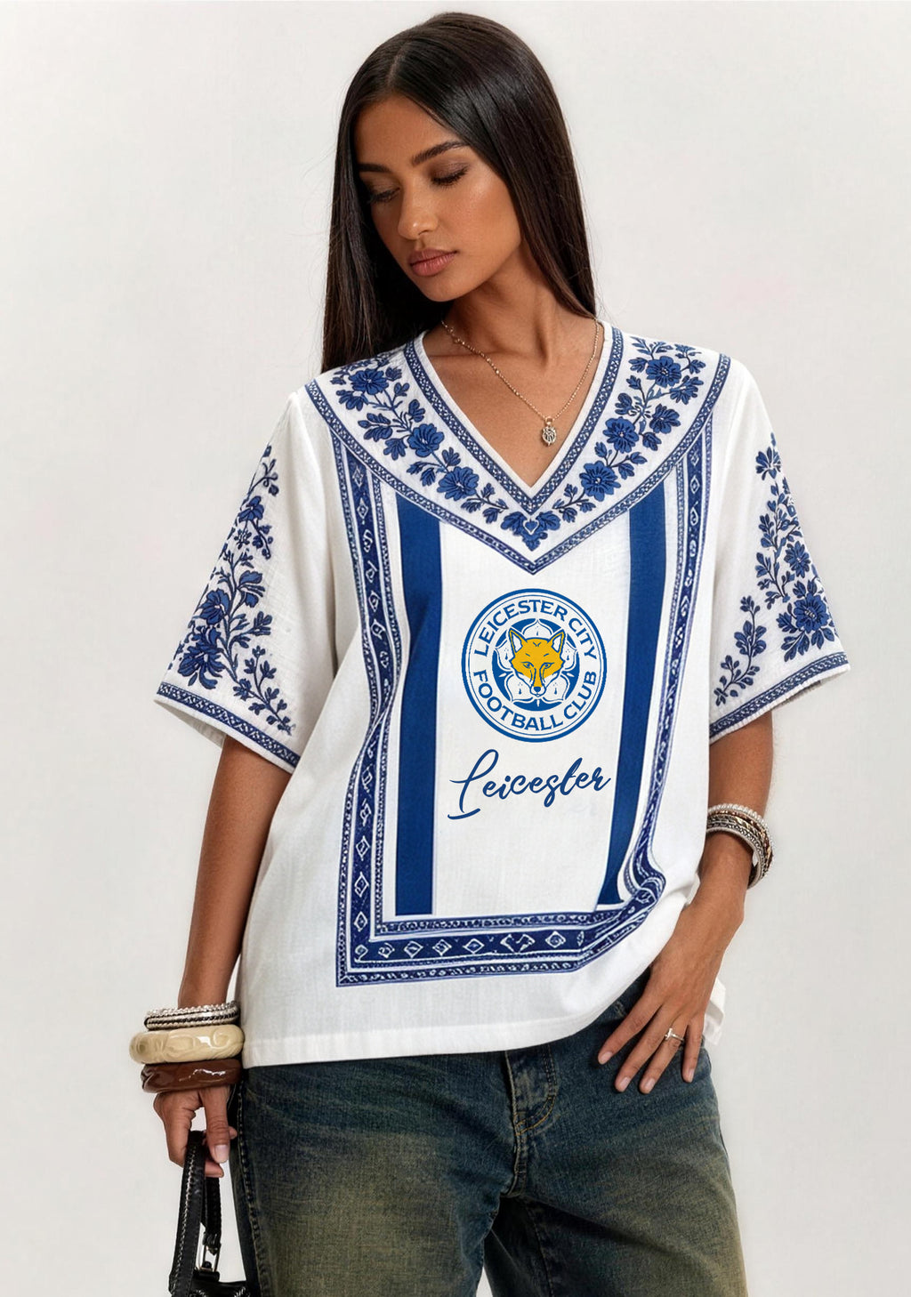 Boho Floral Featuring Leicester City V-Neck Blouse