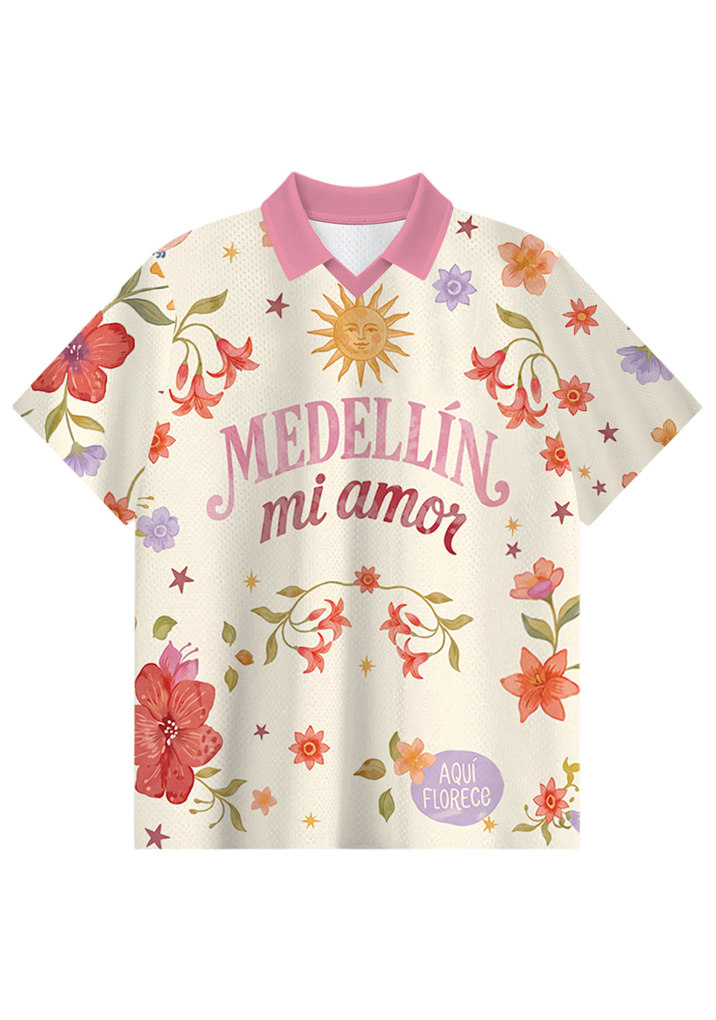 Medellin Floral Hummingbird Graphic Collared Jersey Shirt
