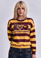 Women's Peace Love Washington Commanders Striped Crewneck Sweatshirt