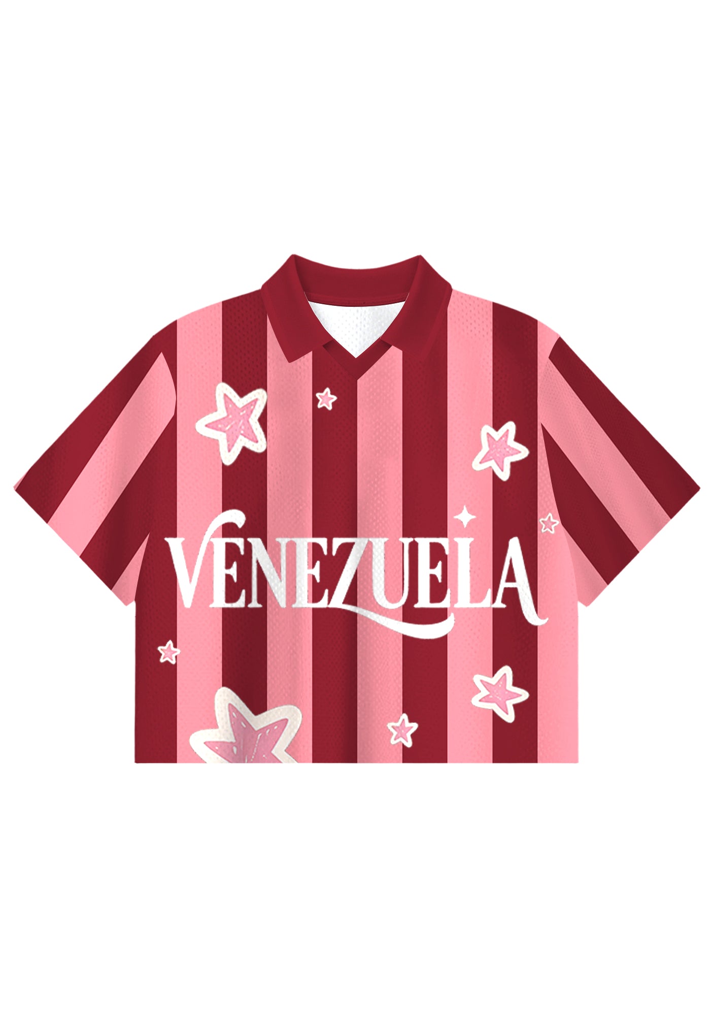 Retro Venezuela Star Striped Cropped Collared Jersey Shirt Main image