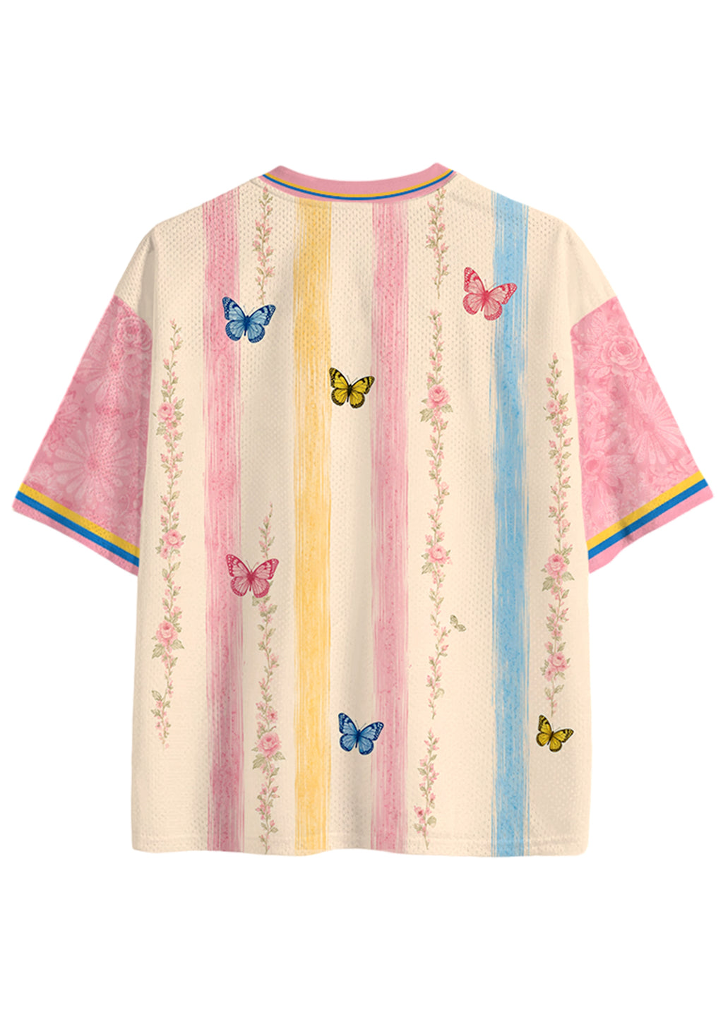 Colombia Butterfly Floral Striped Mesh Jersey Shirts