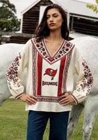 Tampa Bay Buccaneers Boho Floral Printed V-Neck Long Sleeve Shirt