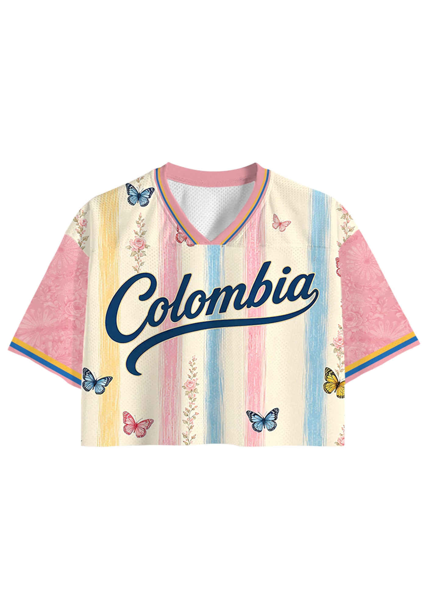 Colombia Butterfly Floral Striped Cropped Jersey Shirt Main image