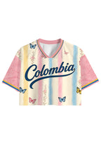 Colombia Butterfly Floral Striped Cropped Jersey Shirt