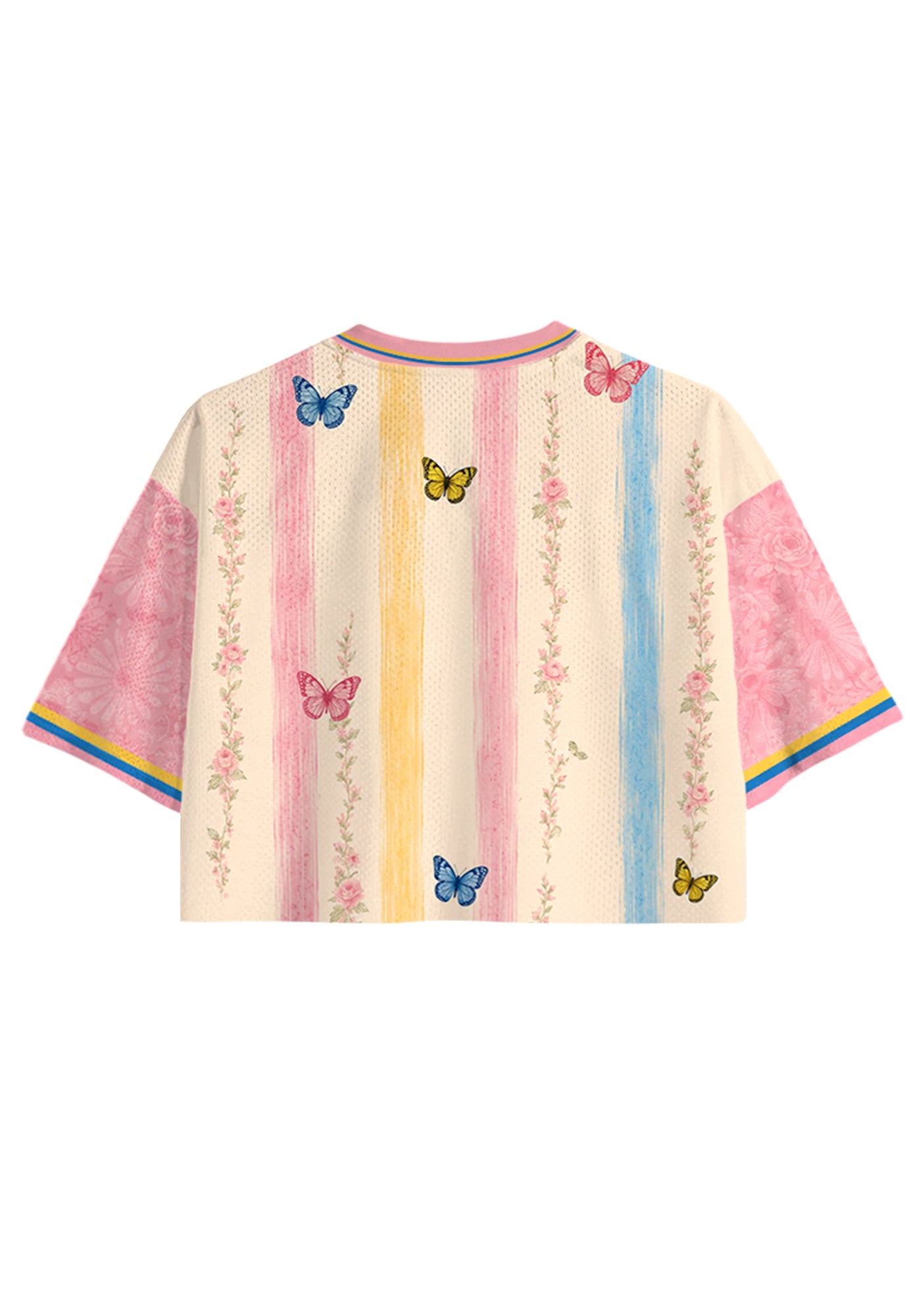 Colombia Butterfly Floral Striped Cropped Jersey Shirt Secondary image