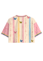 Colombia Butterfly Floral Striped Cropped Jersey Shirt