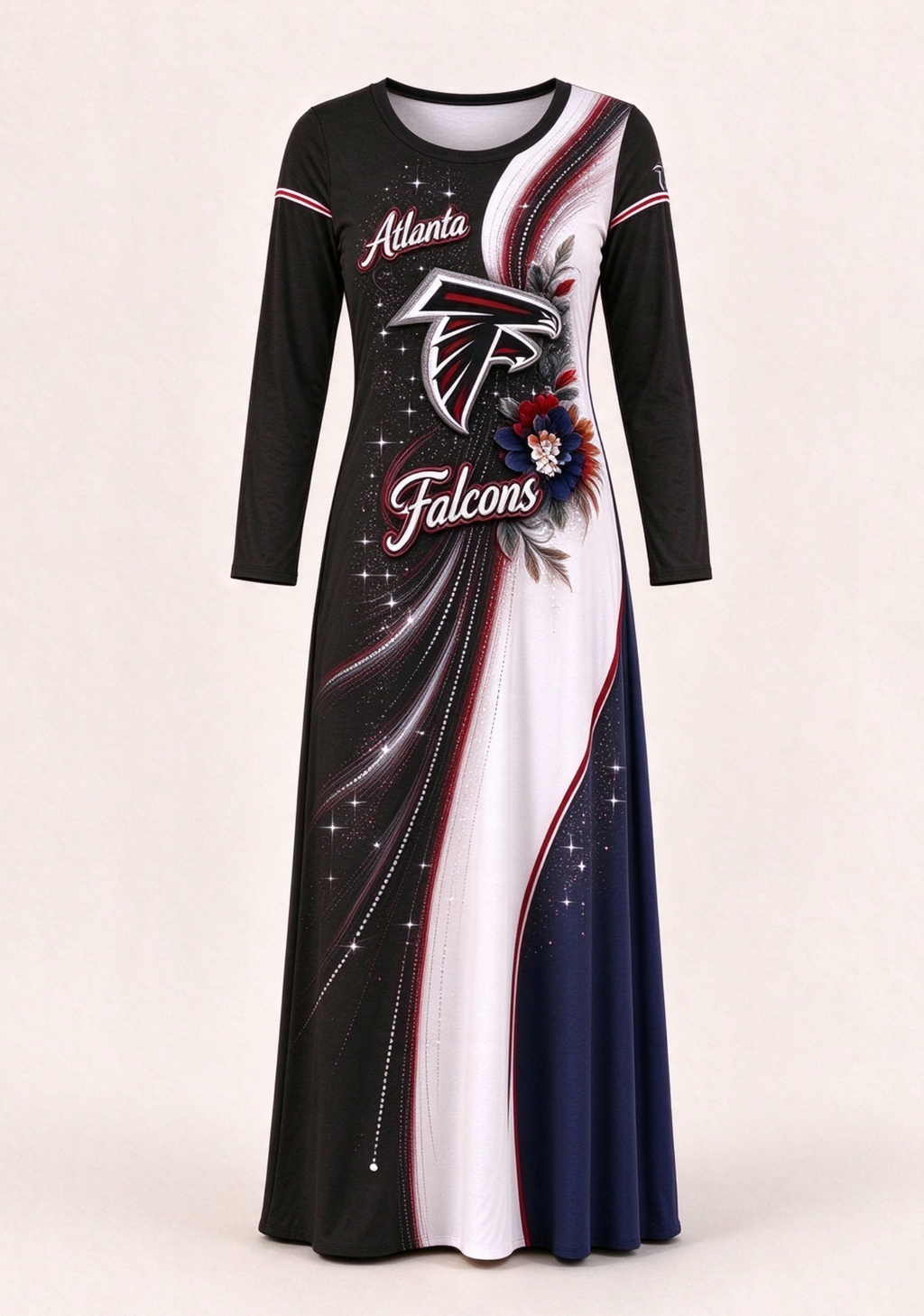 Women Atlanta Falcons Floral Print Long Sleeve Maxi Dress