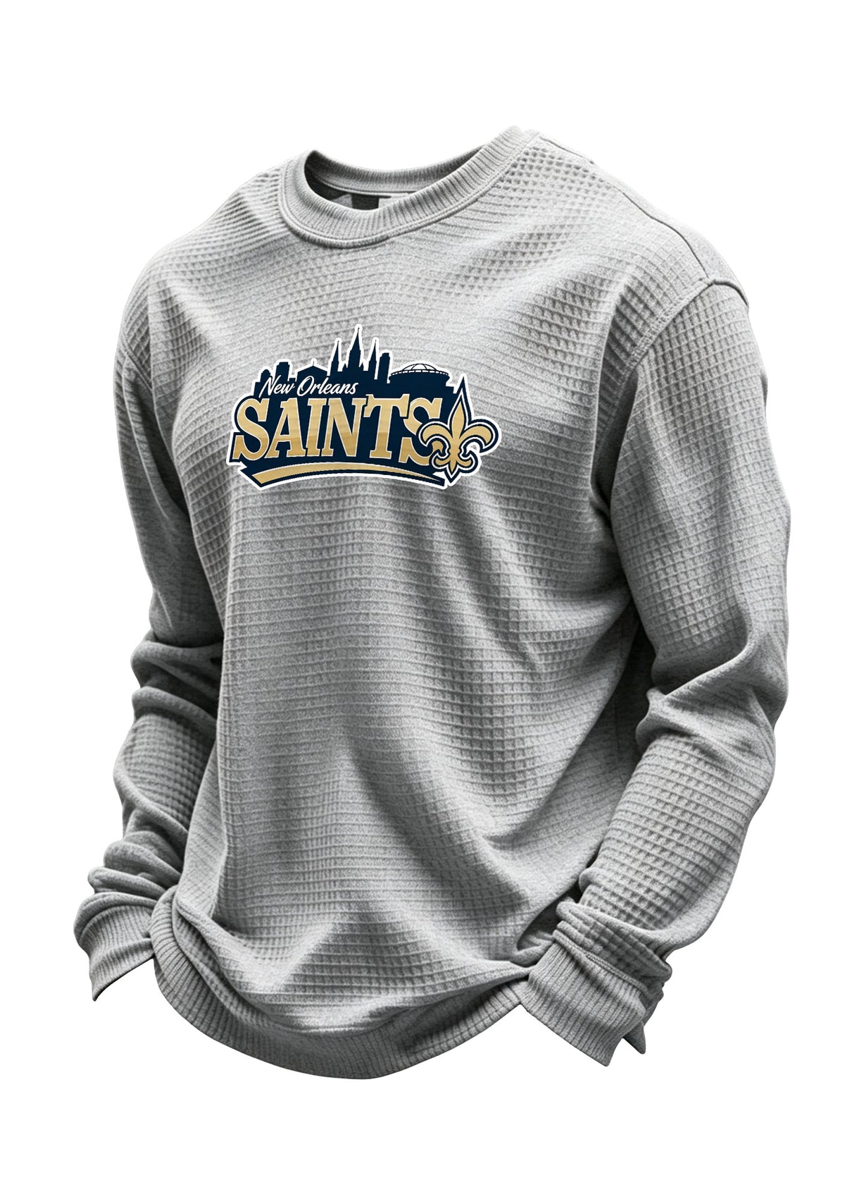 New Orleans Saints Ripped Effect Waffle Knit Crewneck Sweatshirt
